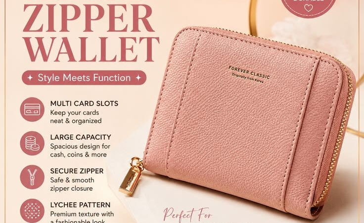 Women’s Lychee Pattern Zipper Wallet | Large Capacity Coin & Card Purse