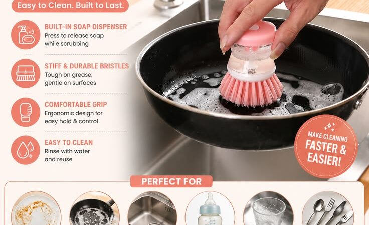 Soap Dispensing Kitchen Cleaning Brush for Dishes & Pans
