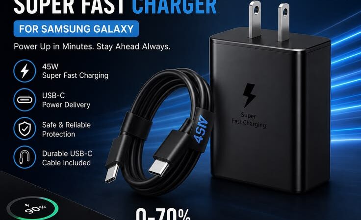 45W Super Fast USB-C Charger for Samsung Galaxy S25/S24/S23/S22 Ultra – PD Fast Charging Adapter