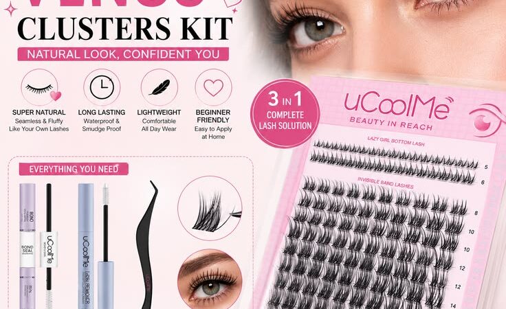 uCoolMe Venus Super Natural Cluster Lash Kit with Bond, Seal & Remover | Waterproof DIY