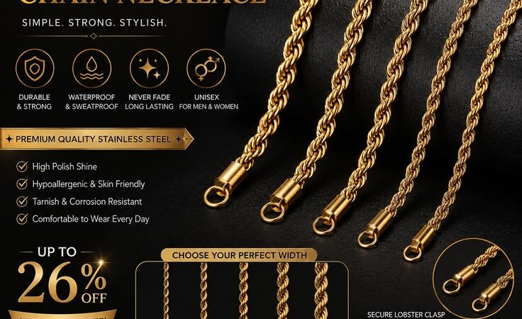 ✨ Upgrade your look with this stylish Gold Color Twisted Rope Chain Necklace! Crafted from premium