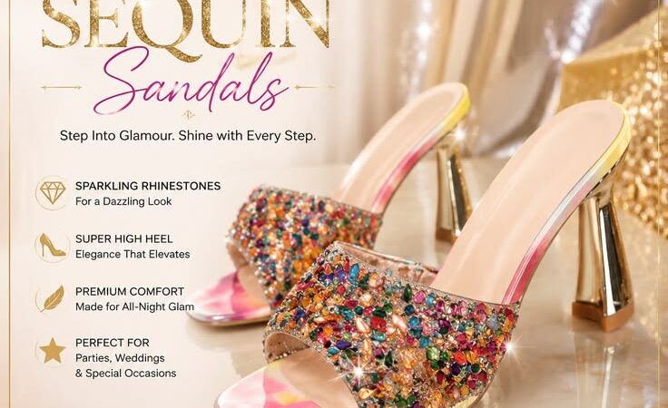 ✨ Luxury Rhinestone Sequin High Heel Sandals | Glam Party Stiletto Shoes