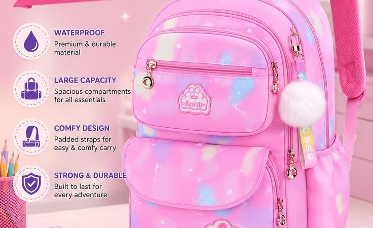 Cute Pink Waterproof School Backpack for Girls 🎀