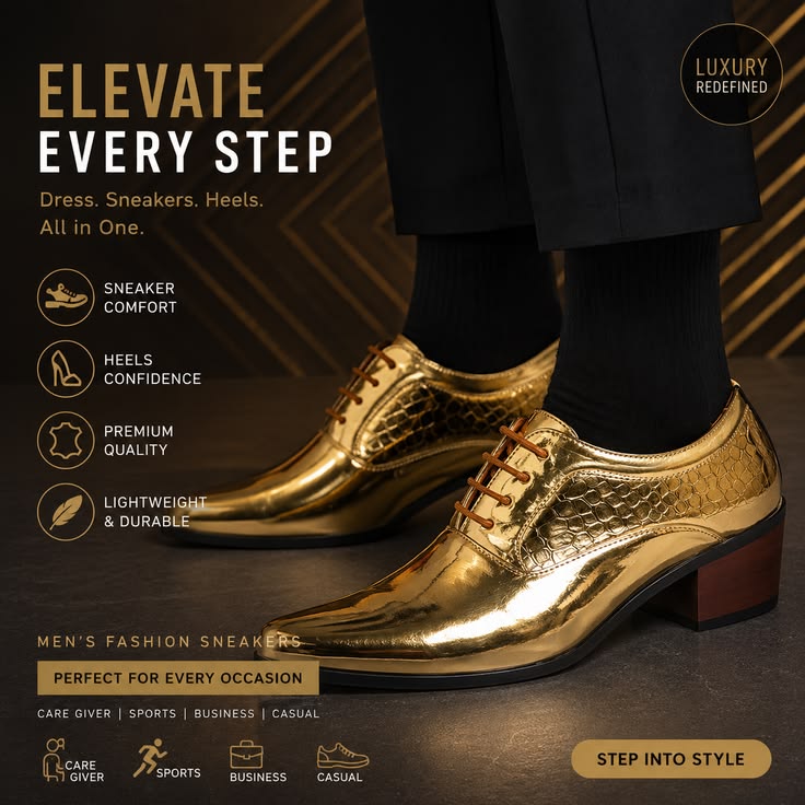 Luxury Gold Dress Shoes for Men | Premium Fashion Lace-Up Formal Shoes