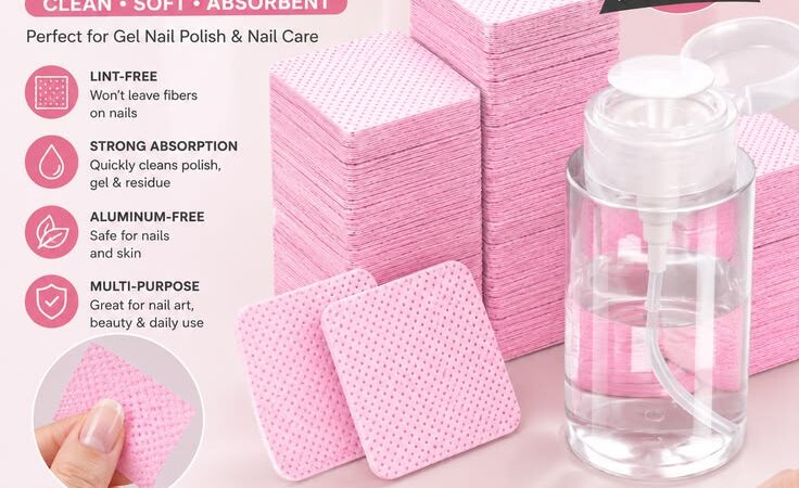 600PCS Lint-Free Nail Wipes with Pump Bottle | Gel Polish Remover Pads for Nail Art & Manicure