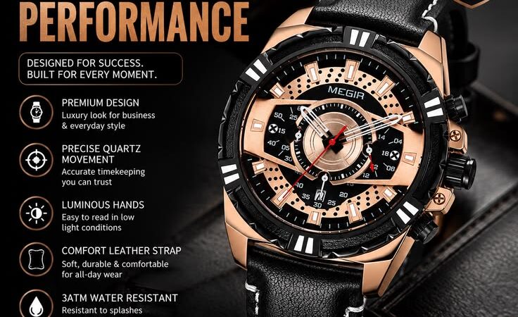 MEGIR Luxury Men’s Quartz Watch – Leather Strap Business & Sport Waterproof Wristwatch