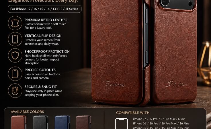 Retro Leather Flip Case for iPhone 17/16/15/14 – Luxury Shockproof Wallet Cover
