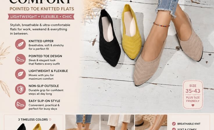 Women’s Pointed Toe Knitted Ballet Flats | Comfortable Slip-On Office & Casual Shoes