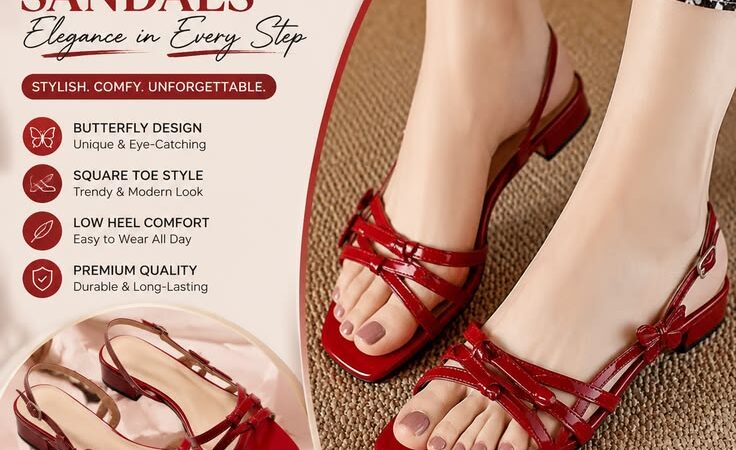 2025 Women’s Square Toe Butterfly Sandals – Elegant Low Heel Summer Shoes