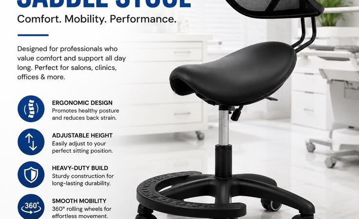 Ergonomic Saddle Stool with Wheels | Adjustable Rolling Chair for Salon, Medical & Office