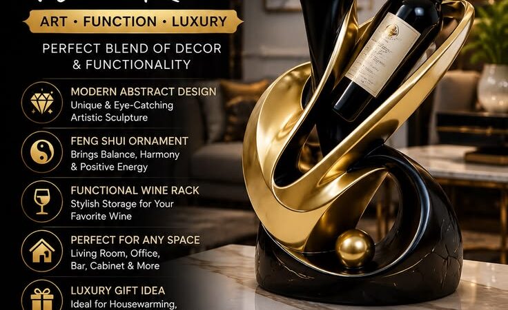 Modern Abstract Art Wine Rack Statue | Luxury Feng Shui Home Decor Sculpture for Living Room & Office
