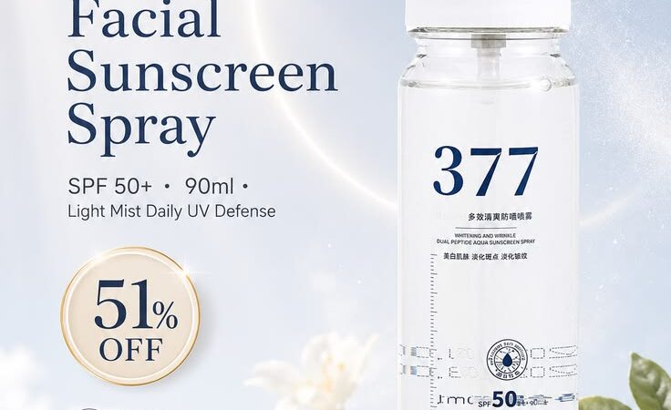 377 Facial Sunscreen Spray SPF 50+ – Lightweight Daily UV Protection, 90ml, 51% Off