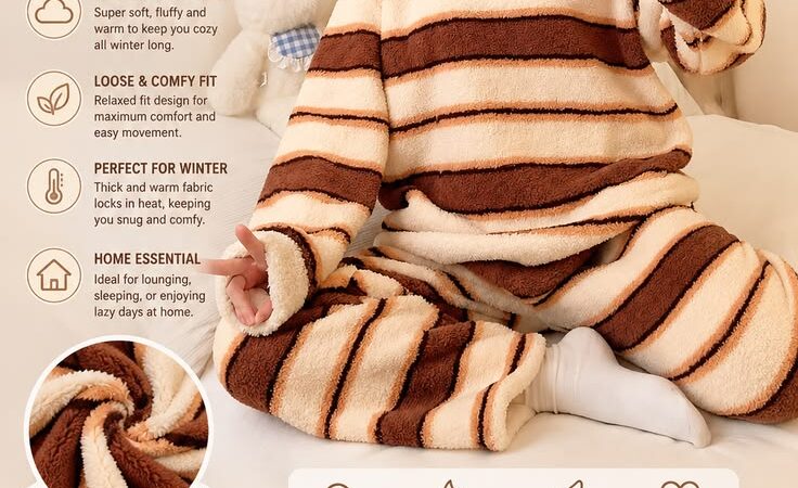 M-5XL Plus Size Winter Fleece Pajama Set for Women | Soft Striped Korean Loungewear & Sleepwear