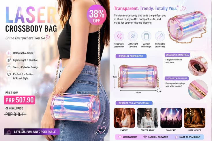 β¨ Shine wherever you go with this trendy Transparent Laser Crossbow