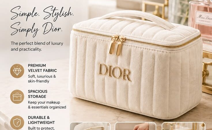 Luxury White Velvet Travel Cosmetic Bag – Elegant Makeup Storage Pouch for Women