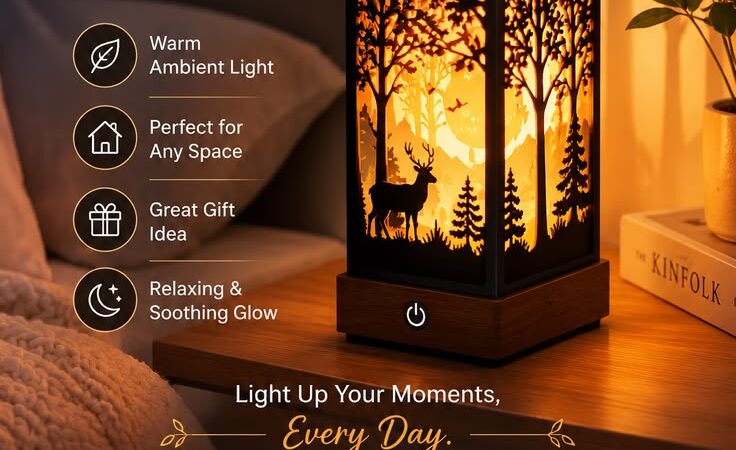 🌲 Forest Bedside Table Lamp | Cozy Ambient Night Light for Home & Office