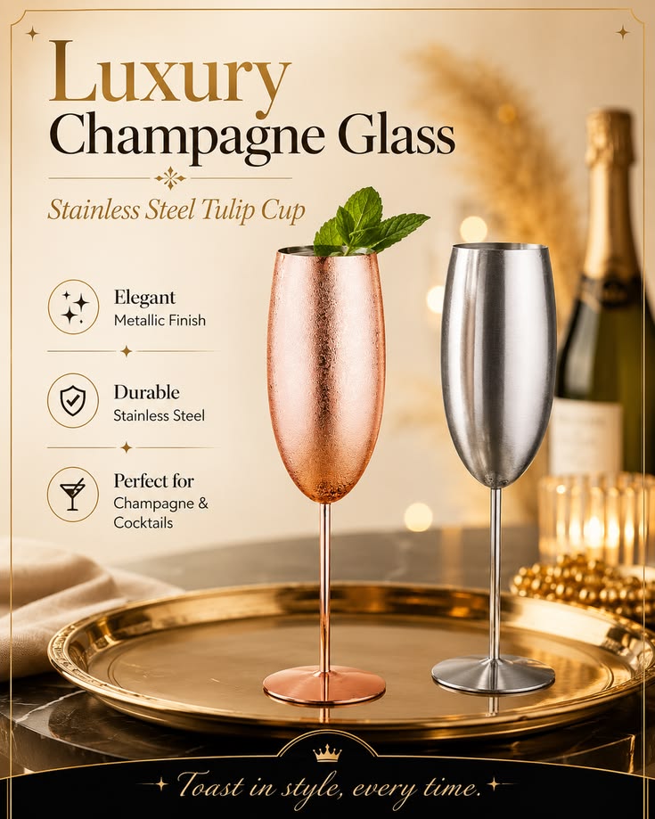 Luxury Stainless Steel Champagne Tulip Glass