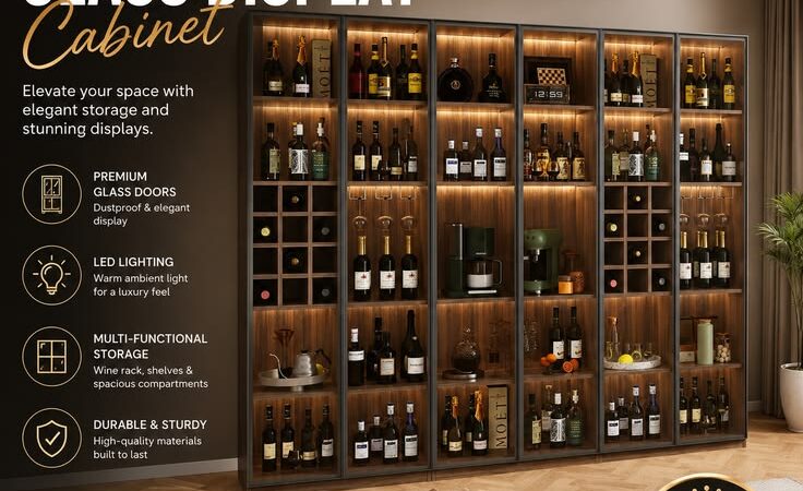 Modern Luxury Glass Display Cabinet | LED Wine Cabinet & Living Room Storage Showcase