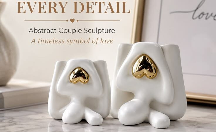 Mini Abstract Couple Statue – Modern White Love Sculpture for TV Stand, Shelf & Office Decor |