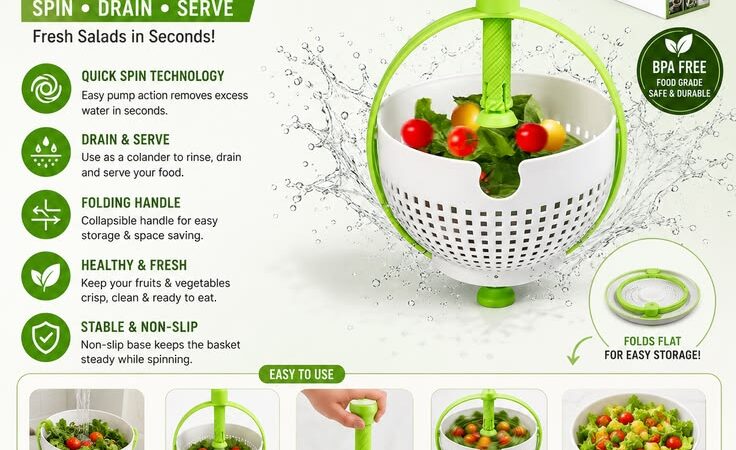 Folding Salad Spinner & Drainer Basket for Fresh Vegetables