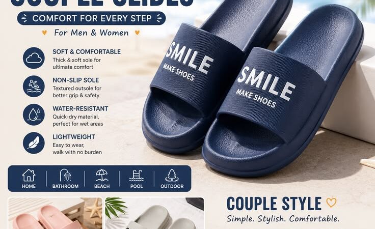 Summer Couple Slides for Men & Women | Thick Sole Soft EVA Non-Slip Beach & Bathroom Slippers
