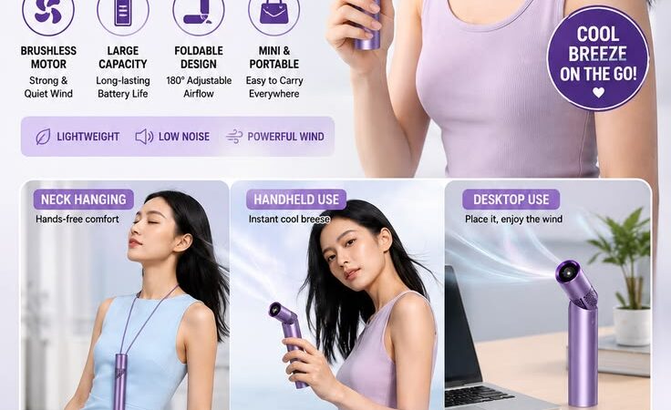 Portable Rechargeable Mini Neck Fan – Foldable Handheld Personal Cooling Fan for Travel, Office