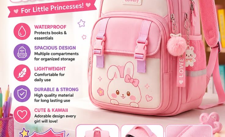 Cute Waterproof Girls School Backpack | Kawaii Pink School Bag for Kids