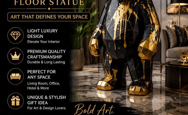 Luxury Bear Floor Statue | Modern Large Bear Sculpture for Living Room, Office & Home Decor