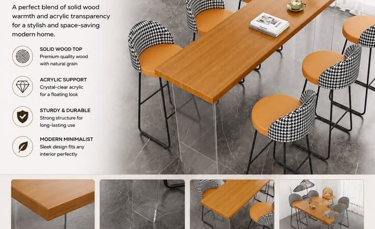 Nordic Acrylic Floating Bar Table | Modern Solid Wood High Table for Kitchen & Balcony