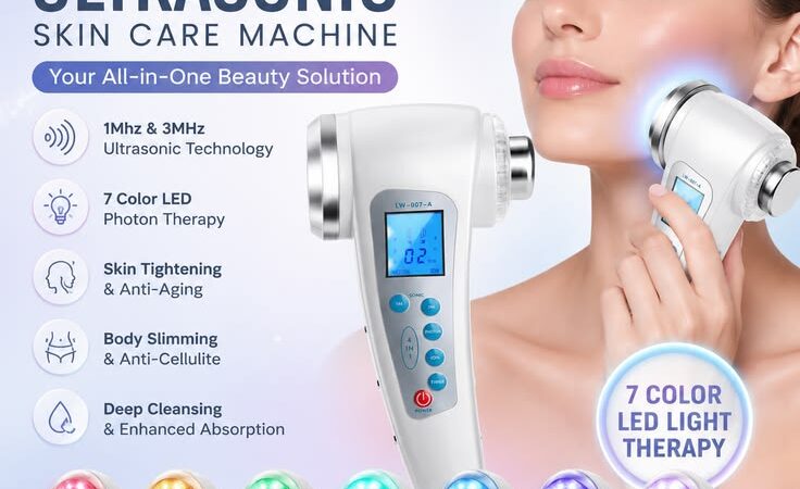 7-in-1 Ultrasonic Face & Body Skin Care Machine | 1MHz & 3MHz LED Photon Beauty Device Skin Tighter