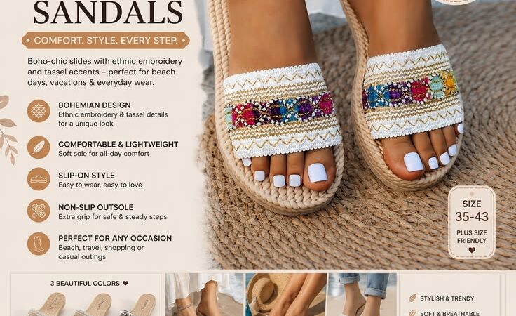 Bohemian Women’s Slide Sandals | Comfortable Ethnic Beach Slippers for Summer