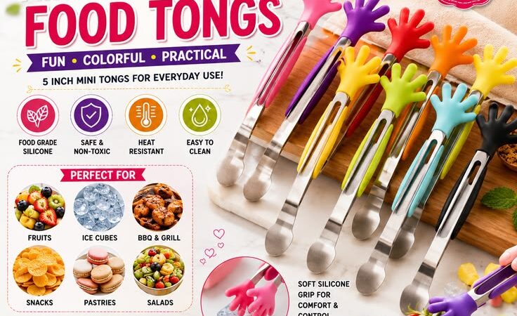 8PCS Silicone Mini Hand-Shaped Food Tongs | Colorful Kids Serving Tongs for Fruits, Ice & BBQ