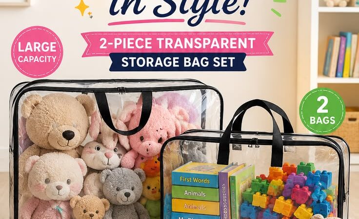 2-Piece Transparent Toy Storage Bag | Large Stuffed Animal & Toy Organize