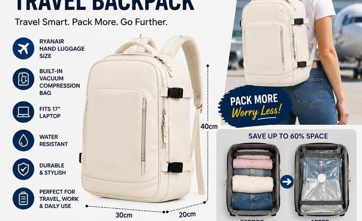ЁЯОТ Ryanair 40x30x20 Travel Backpack | Vacuum Compression Laptop Carry-On Bag for Men & Women
