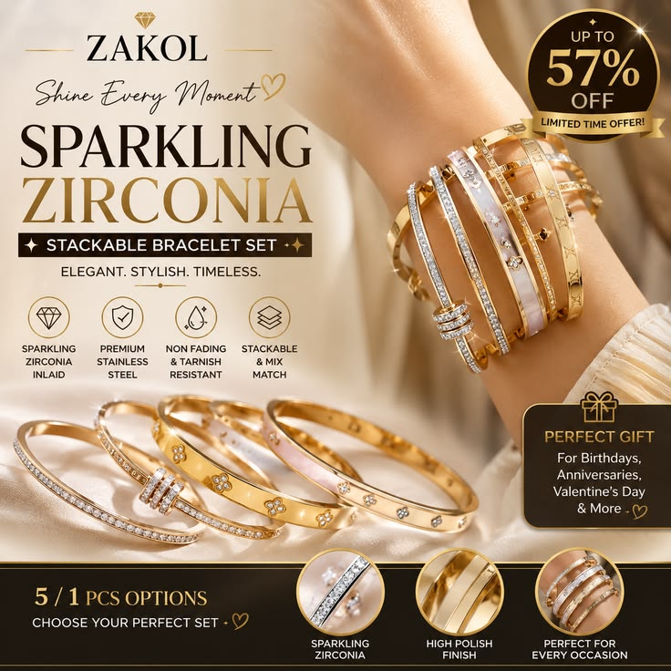 ✨ Elevate your everyday style with the ZAKOL Sparkling Zirconia Bracelet Set! Featuring dazzling