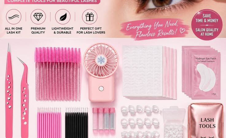 268PCS Eyelash Extension Kit with USB Mini Fan, Tweezers & Lash Tools | Professional Lash Extension