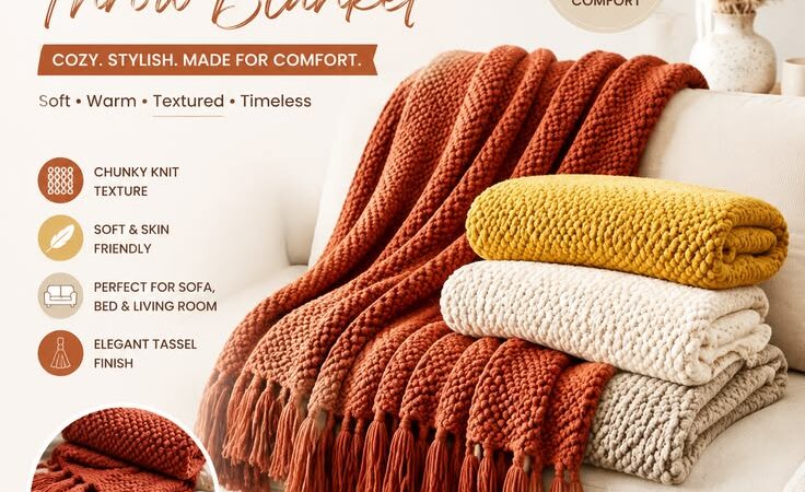 Chunky Knit Throw Blanket 🧶 | Soft Boho Tassel Blanket for Cozy Home Decor