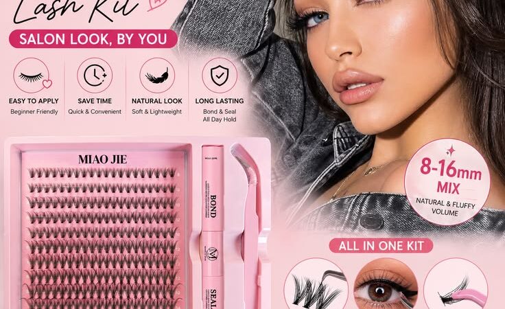 MIAO JIE DIY Cluster Lash Kit 8–16mm | Bond & Seal Eyelash Extension Kit with Tweezers |