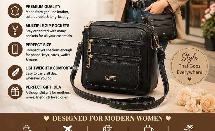 Zency Genuine Leather Crossbody Bag | Small Multi-Pocket Messenger Handbag for Women