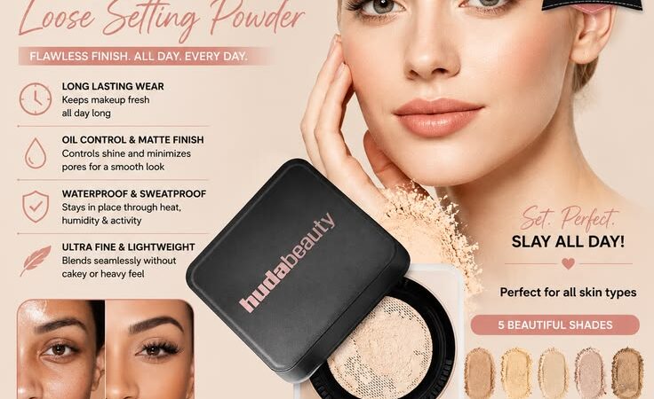 Huda Easy Bake Loose Setting Powder – Long Lasting Matte Oil Control Face Powder | Waterproof Makeup