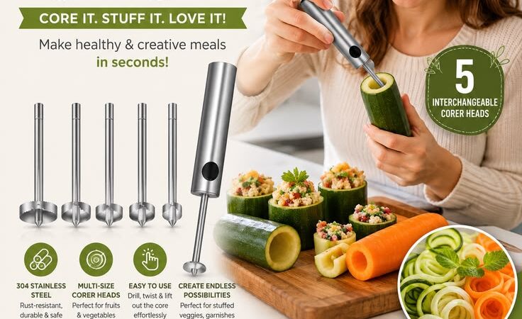 304 Stainless Steel Vegetable Corer & Spiral Cutter Set | Veggie Drill Kitchen Gadget for Healthy