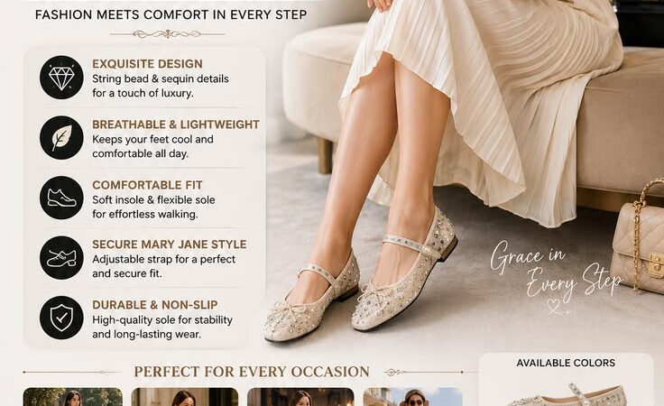 Luxury Designer Ballet Flats for Women | Elegant Mary Jane Shoes with Bead & Sequin Details