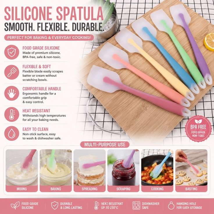 Heat-Resistant Silicone Spatula for Baking & Cooking