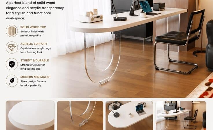 Italian Style White Floating Desk | Modern Acrylic Computer Desk for Home Office & Study