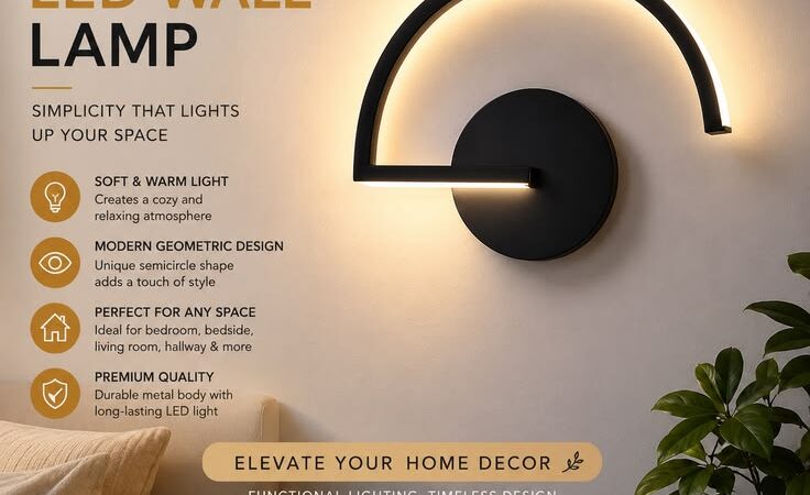 Modern Nordic LED Wall Lamp – Minimalist Black Geometric Wall Sconce for Bedroom, Living Room