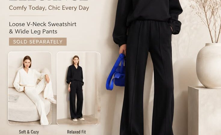 ✨ AMII Minimalist Women’s Sweatshirt & Wide Leg Pants Set | Elegant Loose Fit Casual Outfit | Autumn