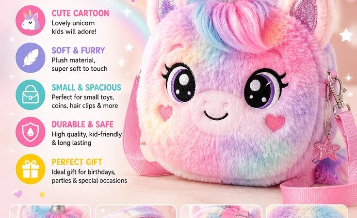 Cute Plush Unicorn Crossbody Bag for Girls | Soft Cartoon Kids Shoulder Bag