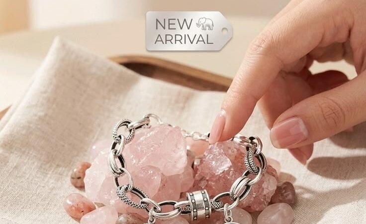 New Arrival: 925 Sterling Silver Elephant & Strawberry Quartz Bracelet