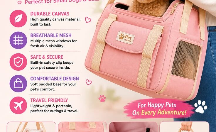 Pink Canvas Pet Carrier Bag | Cute Dog & Cat Travel Shoulder Bag