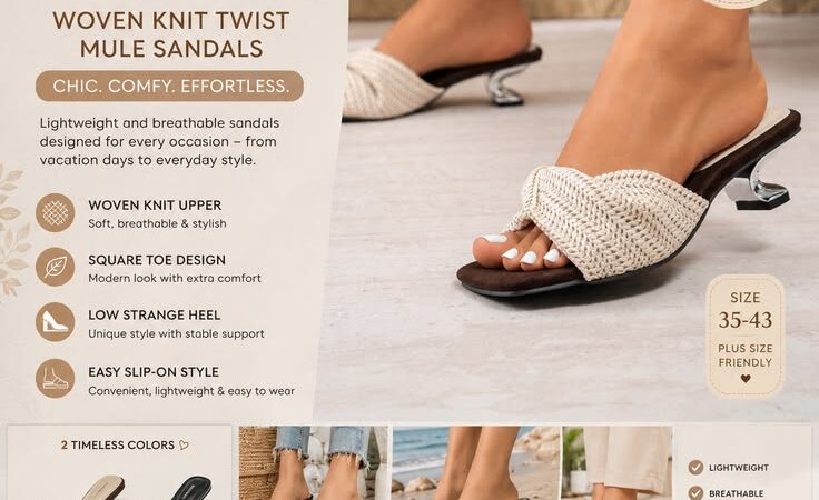Women’s Woven Knit Mule Sandals | Chic Square Toe Low Heel Summer Slides